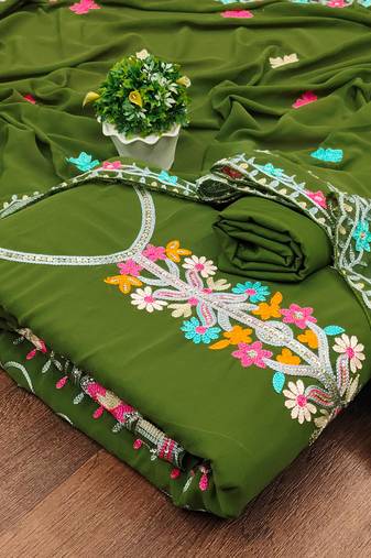 mehendi georgette embroidered dress material