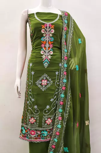 mehendi georgette embroidered dress material