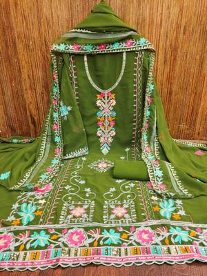 mehendi georgette embroidered dress material 3