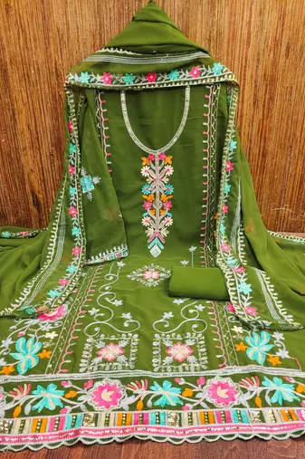 mehendi georgette embroidered dress material