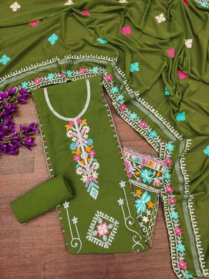 mehendi georgette embroidered dress material 4