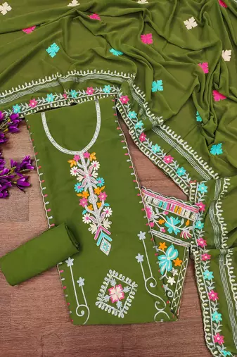mehendi georgette embroidered dress material