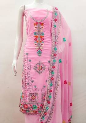 pink georgette embroidered dress material 2