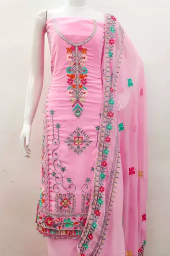 pink georgette embroidered dress material