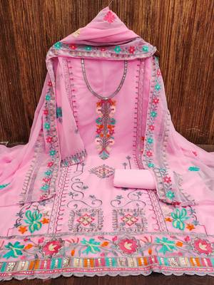 pink georgette embroidered dress material 3
