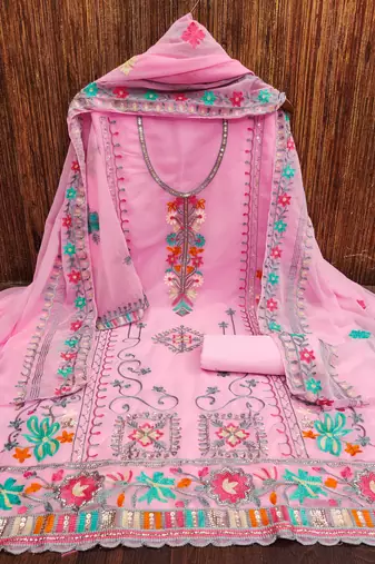 pink georgette embroidered dress material