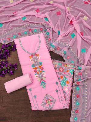 pink georgette embroidered dress material 4