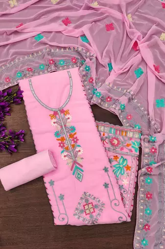 pink georgette embroidered dress material