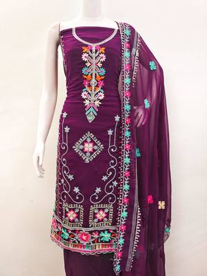 purple georgette embroidered dress material 2