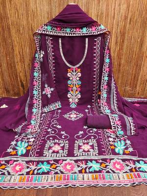 purple georgette embroidered dress material 3