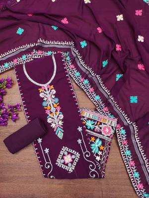 purple georgette embroidered dress material 4