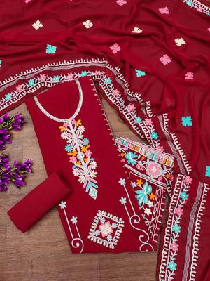 red georgette embroidered dress material 4