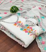 white georgette embroidered dress material