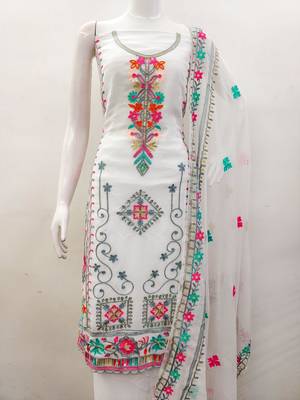 white georgette embroidered dress material 2