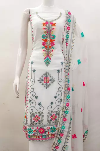 white georgette embroidered dress material
