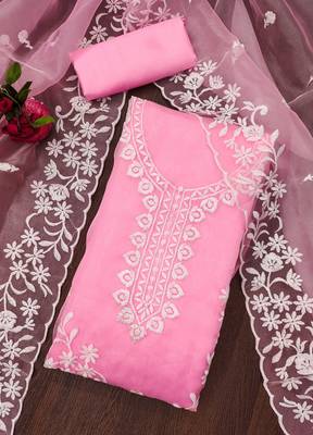 baby pink organza embroidered dress material 3