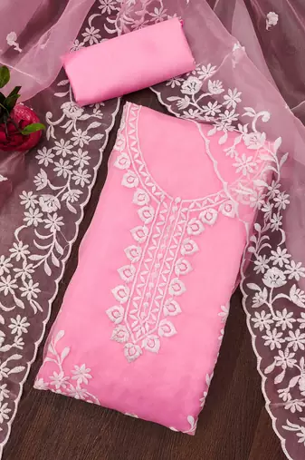 baby pink organza embroidered dress material