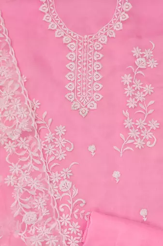 baby pink organza embroidered dress material
