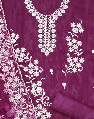 magenta organza embroidered dress material 4