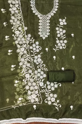 mehendi organza embroidered dress material