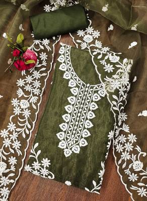 mehendi organza embroidered dress material 3