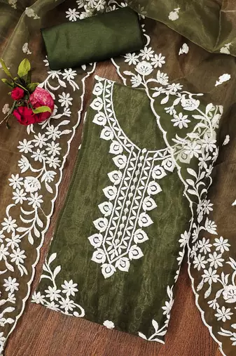mehendi organza embroidered dress material