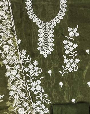 mehendi organza embroidered dress material 4