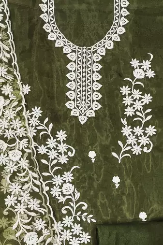 mehendi organza embroidered dress material