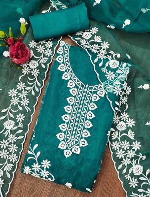 sea green organza embroidered dress material 3