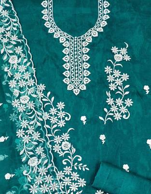sea green organza embroidered dress material 4