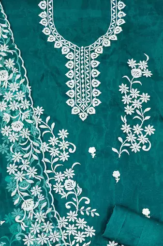 sea green organza embroidered dress material