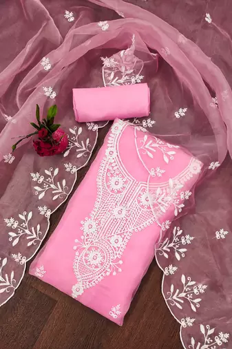 baby pink organza embroidered dress material