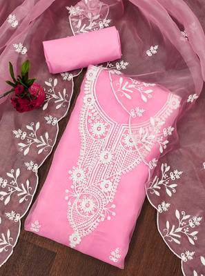 baby pink organza embroidered dress material 3