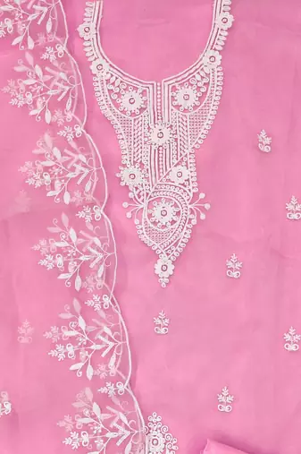 baby pink organza embroidered dress material