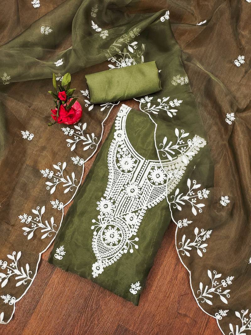 mehendi organza embroidered dress material