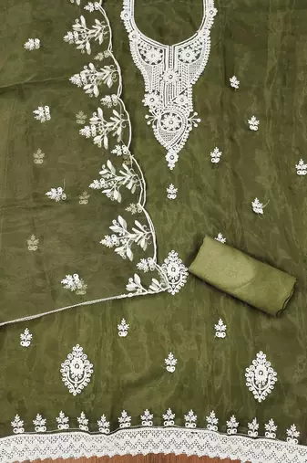 mehendi organza embroidered dress material