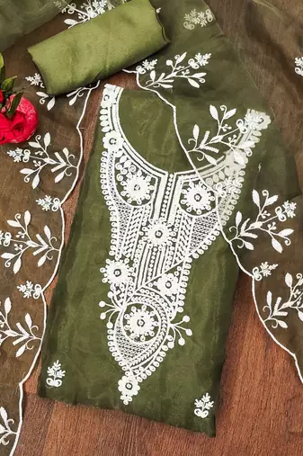 mehendi organza embroidered dress material