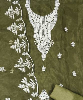 mehendi organza embroidered dress material 4