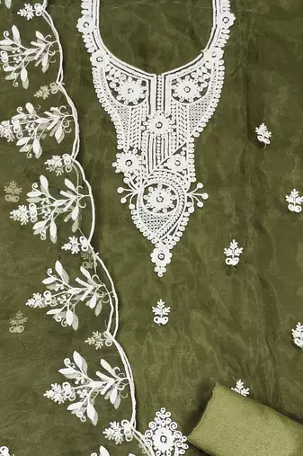 mehendi organza embroidered dress material