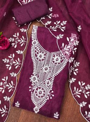 purple organza embroidered dress material 3