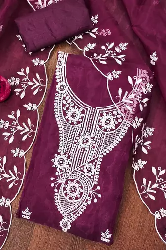 purple organza embroidered dress material