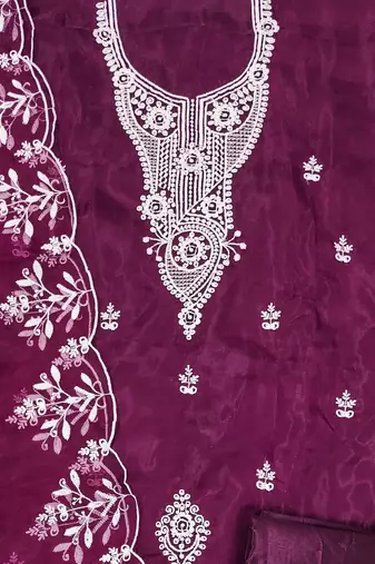 purple organza embroidered dress material
