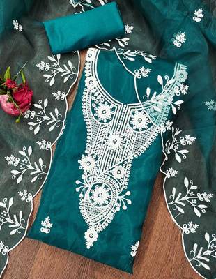 sea green organza embroidered dress material 3