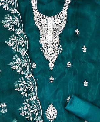 sea green organza embroidered dress material 4