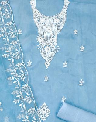 sky blue organza embroidered dress material 4