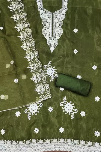 mehendi organza embroidered dress material