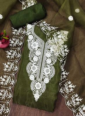 mehendi organza embroidered dress material 3