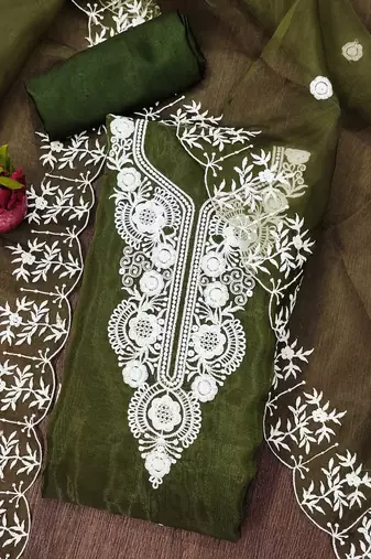 mehendi organza embroidered dress material