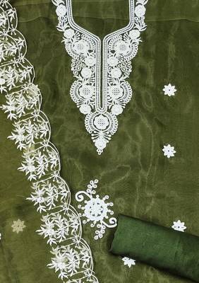 mehendi organza embroidered dress material 4