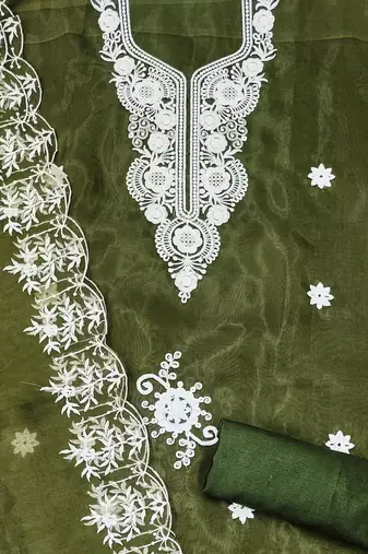 mehendi organza embroidered dress material